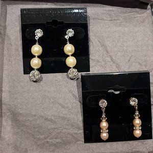 Pearl and Rhinestone Drop Earrings - Bling